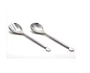 Fabulous Look <b>Gold</b> Plated Stainless Steel Silver Enamel Flat Handle Eco-Friendly Dishwasher Safe Salad Server Set for Dinner - Product Image 4