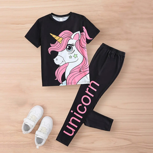 2025 New Arrival High Quality Custom Made Women's <b>Night</b> Sets Stylish Full-Printed T <b>Shirt</b> Trouser Set Casual Style 9 6 Years - Product Image 1