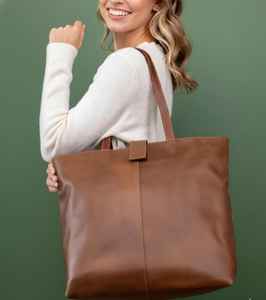 Women's Brown Leather <b>Tote</b> <b>Bag</b> 7 Inch Laptop Single Strap Zipper Closure Genuine <b>Vintage</b> Style Office Carryall - Product Image 1