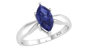 Anello Solitario Classico da Donna in Argento Sterling 925 con Tanzanite Naturale Taglio Marquise e Montatura a Griffe - Product Image 4