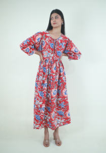 100% algodón tejido señoras vestido bloque estampado Maxi indio verano suelto ajuste ropa de mujer - Product Image 2