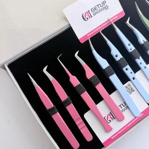 Ensemble de pinces à épiler professionnelles en acier inoxydable anti-magnétiques et anti-statiques à pointe lisse pour extensions de cils, étiquette privée, logo personnalisé - Product Image 2
