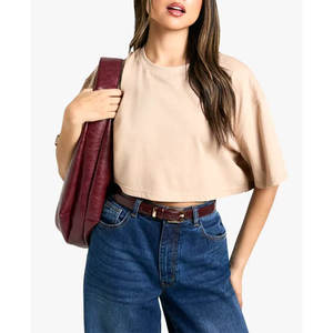 Nouveau à la mode recadrée plaine vierge femmes T-Shirt Streetwear été Style 100% coton T-shirts décontractés - Product Image 3