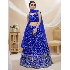 Vente à l'exportation de tissu Georgette vêtements indiens paillettes et Zari brodé Lehenga Choli ensemble de grossiste indien - Product Image 1