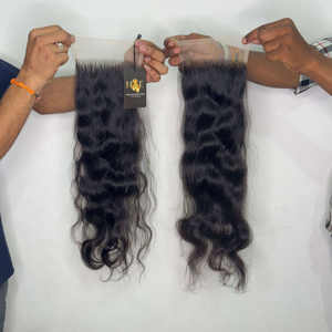 Ligne de cheveux naturelle 13x6 13x4 fermeture frontale en dentelle avec faisceaux, faisceau de cheveux humains bruts de haute qualité avec fermeture - Product Image 2