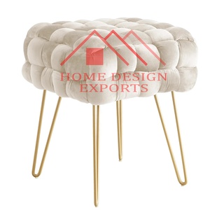 Taburetes Otomanos de Terciopelo Verde Esmeralda / Taburete Plegable de Terciopelo con Base de Metal de Alta Calidad para Sala de Estar - Product Image 5