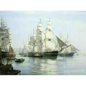 Explorer Clipper Sail Ships Azulejo de cerámica náutico Mural Backsplash Colección de murales de pared - Product Image 1