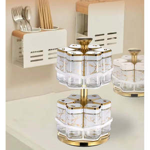 Portaspezie da cucina per uso domestico in metallo a 2 strati comodo Organizer da 12 barattoli in vetro portaoggetti per la casa - Product Image 3