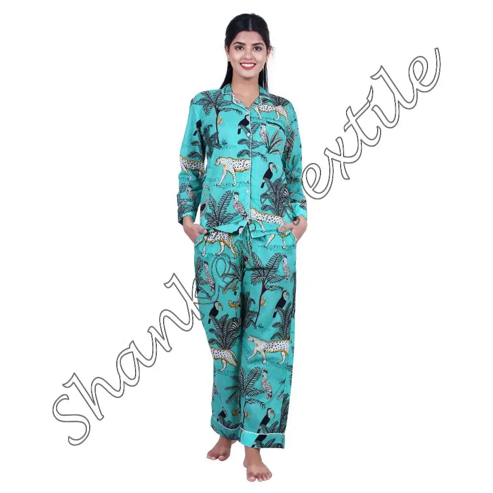 Indian Handmade Women Beautiful Cotton Floral Pajamas Bridal Pyjamas Bridesmaid Pajama Pants Set Natural Pajamas Sleepwear