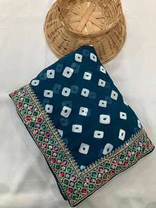 มองหาบางอย่างสำหรับสารีที่สวยงามสีเดียวกันนี้สำหรับงานแต่งงานบนผ้าจอร์เจียแบบพรีเมี่ยมที่มีการพิมพ์ bandhej - Product Image 5