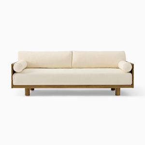 โซฟาไม้สักกลางแจ้งที่ทันสมัยพร้อมหมอนอิงกันน้ำสะดวกสบายสำหรับบ้านและโรงแรมนั่งเล่นเฟอร์นิเจอร์สวนหรูหรา - Product Image 1