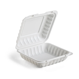 ProTakeOut [8 X 8] Lot de 150 (150/1) Contenants à emporter blancs avec fermeture frontale, 4 ouvertures ventilées, 3 pouces, durables, écologiques, en MFPP - Product Image 1