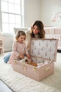 Pink Rectangular Storage Trunk with Lid Embroidered Name Organized Baby Clothes Toy Box for <b>Nursery</b> - Product Image 5