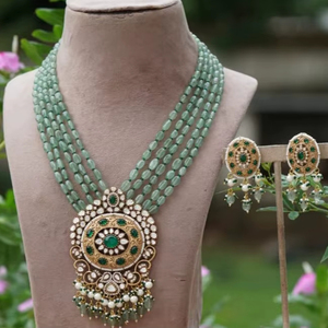 Bijoux indiens plaqué or Designer Polki collier ensemble avec boucles d'oreilles bijoux de mariée pour mariage et fête célébration - Product Image 1