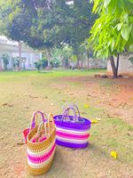 Bolsa de Compras Tejida a Mano, de Nailon Reciclado, Ecológica, Reutilizable, con Cierre, de Alta Calidad, a Rayas, para la Playa, Hecha en Maharashtra