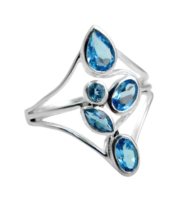 แหวนเงินทำมือ925สเตอริงพลอยบุษราคัมสีฟ้าธรรมชาติสำหรับงานปาร์ตี้เครื่องประดับแสตมป์ตัดวงรีของเด็กผู้หญิง - Product Image 1