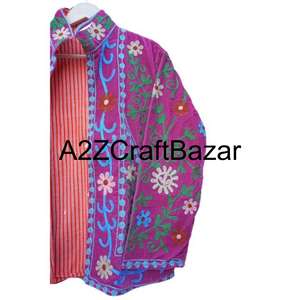 Veste bomber en velours tricoté à fleurs bohème brodée à la main avec doublure en coton réversible et écologique pour femmes - Product Image 4