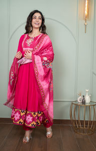 Premium Quality Anarkali Woman's Rayon <b>Women</b> Floral Print <b>Kurta</b> <b>Set</b> with Dupatta <b>for</b> Wedding and Causal Wear - Product Image 6