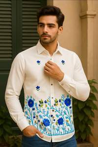 Camisa de algodón de moda para hombre, traje estampado de manga completa de trabajo bordado para reuniones de trabajo, reuniones sociales, moderno y elegante, transpirable - Product Image 5
