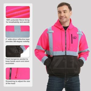 แจ็กเก็ตสะท้อนแสงสะท้อนแสงเรืองแสงเพื่อความปลอดภัยในงานก่อสร้างฤดูหนาวชุดสีชมพูสะท้อนแสงจากโรงงานสีดำ - Product Image 3