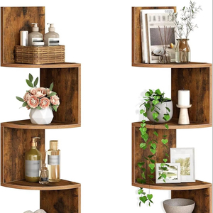 Étagères d'angle flottantes murales à 4 niveaux, étagère d'angle rustique en bois brun pour la chambre à coucher ou le bureau à domicile - Product Image 1