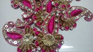 Luxury Handmade Red Crystal <b>Beaded</b> Patches Teardrop Floral Motif Couture <b>Garments</b> Clutches Bridal Accessories India Heart Canvas - Product Image 2