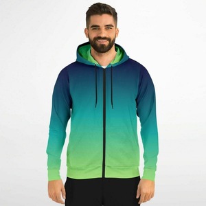 Sweat à capuche zippé à contraste dégradé de haute qualité Sweat à capuche imprimé personnalisé Ombre bleu vert pour l'hiver - Product Image 6