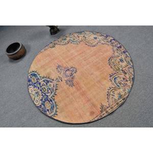 Tapis Turc Vintage Bleu Orange Classique Grande Surface 4.5ft X 4.5ft Laine Latex Support Patchwork Style Tabriz pour Couloir - Product Image 2