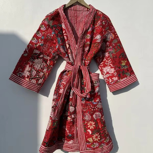 Hot Selling Indian Handmade Kantha Quilted Cotton Patchwork Long Winter Jacket for Women Autumn Season Robe <b>Belt</b> Finished - Product Image 1