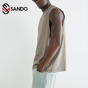 Camiseta sin mangas de punto transpirable de secado rápido de algodón 100% de 220gsm a precio de fábrica para hombre, camiseta de gimnasio de talla grande sin mangas con logotipo personalizado - Product Image 6