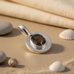 Pendentif en argent 925 avec quartz fumé pour femmes, bijoux en pierres précieuses religieuses faits à la main, or rose, diamant taille émeraude, motif animal, charme - Product Image 3