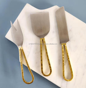 Juego de cubiertos de queso con mango de Metal con acabado de oro decorativo hecho a mano con acabado de plata antigua para uso en la cocina del hogar - Product Image 6