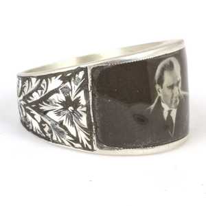 Bague en argent sterling 925 pour homme avec photo de Kemal Atatrk, bijoux culturels de collection - Product Image 2