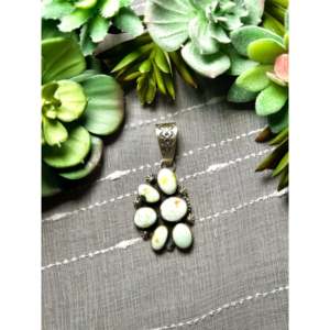 Bob Becenti Religious Style Pendant Palomino Variscite & Sterling <b>Silver</b> with Bezel Setting Anchor Pattern <b>Charm</b> Jewelry - Product Image 1