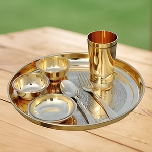 Best Selling Brass Dinnerware <b>Set</b> with Engraving Work Home Kitchenware Tabletop Food Serving Best Selling Thali Design <b>Set</b> - Product Image 2