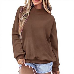 Sweat-shirt surdimensionné à col montant violet pour femme, pull en molleton confortable à manches longues - Product Image 2