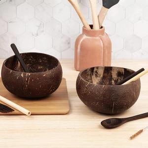 Ensemble de bols en noix de coco polis pour salade de restaurant naturelle, coquilles pour la décoration intérieure, fabriqué au Vietnam - Product Image 5