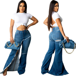 2025 nuevos pantalones vaqueros de pierna ancha rectos de cintura alta para mujer, venta al por mayor, pantalones vaqueros de calle informales diarios de tela recubierta de moda para mujer - Product Image 2