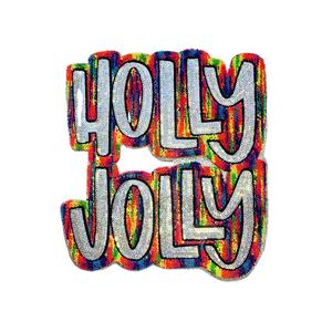 Patchs brodés en chenille à paillettes Holly Jolly, écologiques, motif cœur, logo personnalisé, grande taille, vente en gros pour chapeaux - Product Image 1