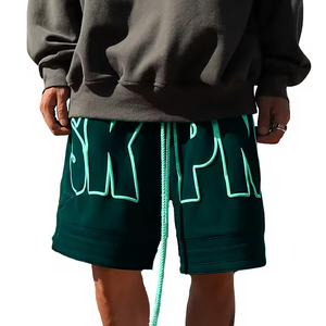 Pantalones cortos de gimnasio de punto de tela de lona de algodón de alta calidad para hombre, ropa de calle con logotipo estampado Puff personalizado - Product Image 5