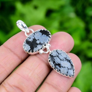 925 Sterling parfait cadeau de mariage 925 timbre Spinner pendentif meilleure qualité bijoux argent flocon de neige obsidienne meilleur Design pierre précieuse - Product Image 3