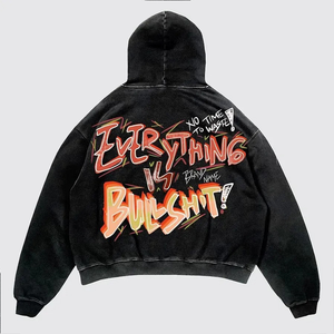 Sweat à capuche oversize avec impression numérique de lettres et de crânes flamboyants, entièrement personnalisable, style streetwear, délavé à l'acide, décontracté, 100% coton - Product Image 6