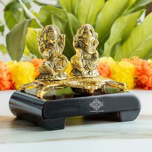 Ganesh Ji con Laxmi JI Murti, Hecho a Mano con Acabado de Latón, Diseño Tradicional Shabby Chic para Decoración del Hogar u Oficina, para la Celebración de Diwali - Product Image 5