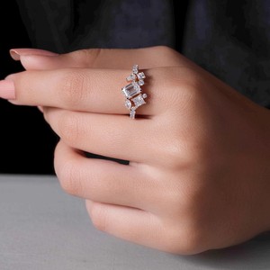 Dainty 14K or jaune taille émeraude laboratoire cultivé bague de fiançailles anniversaire Fine fête cadeau bijoux amoureux en argent Sterling - Product Image 6