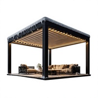 Gazebo de jardin extérieur à toit rigide avec structure en aluminium finition charbon et couverture à lames orientables imperméable pour zones de détente dans la cour