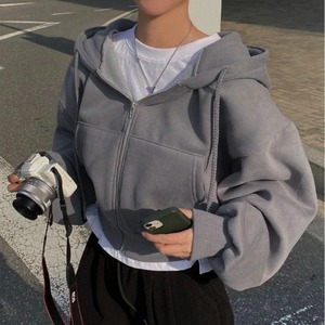 Automne hiver sweats à capuche femmes décontracté Streetwear fermeture éclair tricoté sweats à manches longues vestes Harajuku Y2K haut court - Product Image 1