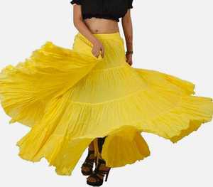 Wevez femmes 40 pouces coton plein cercle élastique taille ligne Maxi jupe Tribal Fusion danse du ventre grande taille solide motif court - Product Image 1