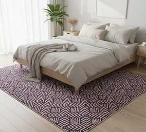 Alfombra Geométrica Tejida a Mano en Morado Oscuro y Blanco, Estilo Art Deco Moderno, Tejido Plano Chevron - Product Image 4