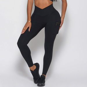 Custom Logo No Front Seam Side Pockets Elastic Waist Yoga <b>Leggings</b> High Waist <b>Butt</b> <b>Lifting</b> V Shape Front Workout & Gym <b>Leggings</b> - Product Image 1