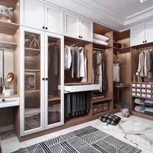 Modular L Shape Glass Door Bedroom Furniture Wardrobe Shaker Door Walk In Closets With Shelves